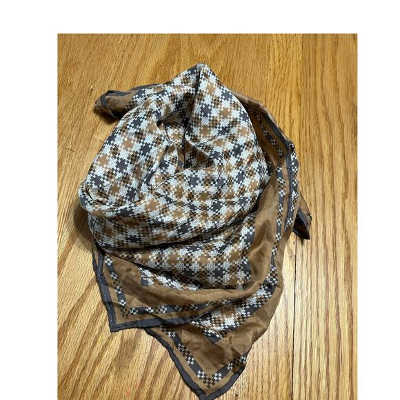 VTG Diane Von Furstenburg Silk Square Scarf Tan Plaid MCM Preppy Twee Retro - Picture 2 of 6